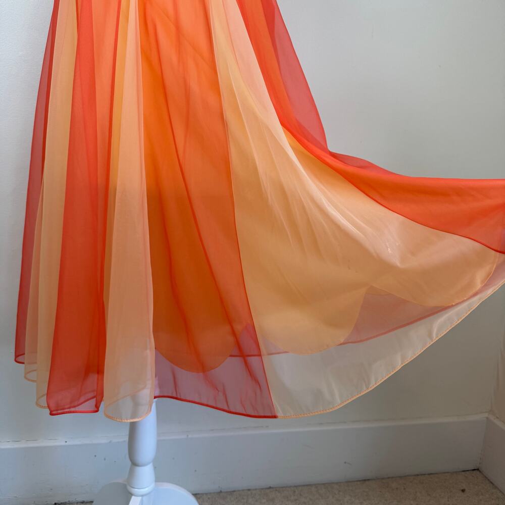 Vtg 60s 70s M Vanity Fair Orange Red Chiffon Mod Babydoll Nightgown USA - Picture 6 of 11
